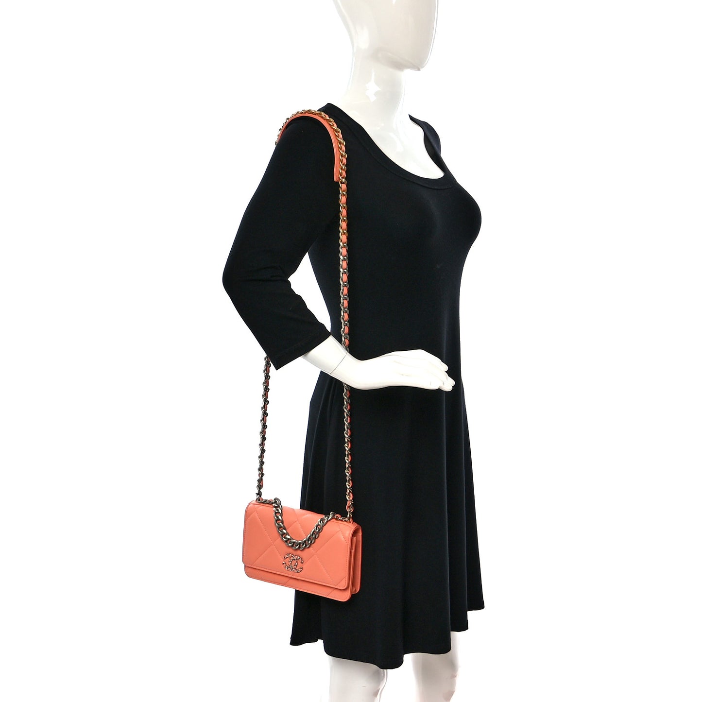 Lambskin Quilted Chanel 19 Wallet On Chain WOC Light Orange