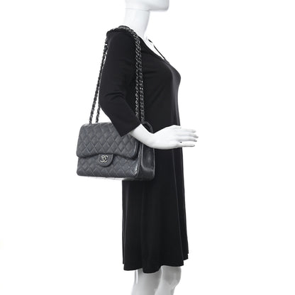 Chanel Metallic Caviar Quilted Jumbo Double Flap Dark Grey 3 of 16