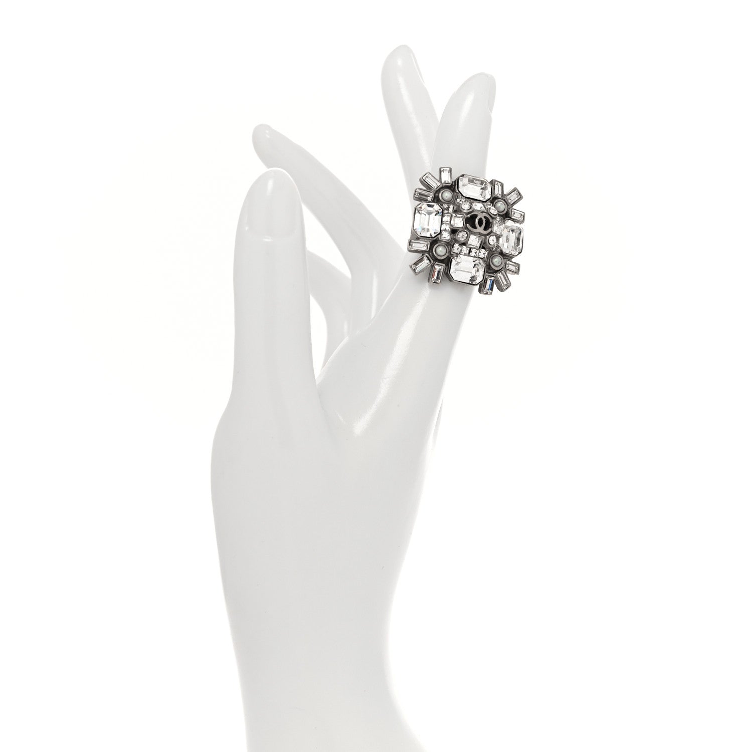 Chanel Baguette Crystal CC Ring 3.5 Silver 2 of 4