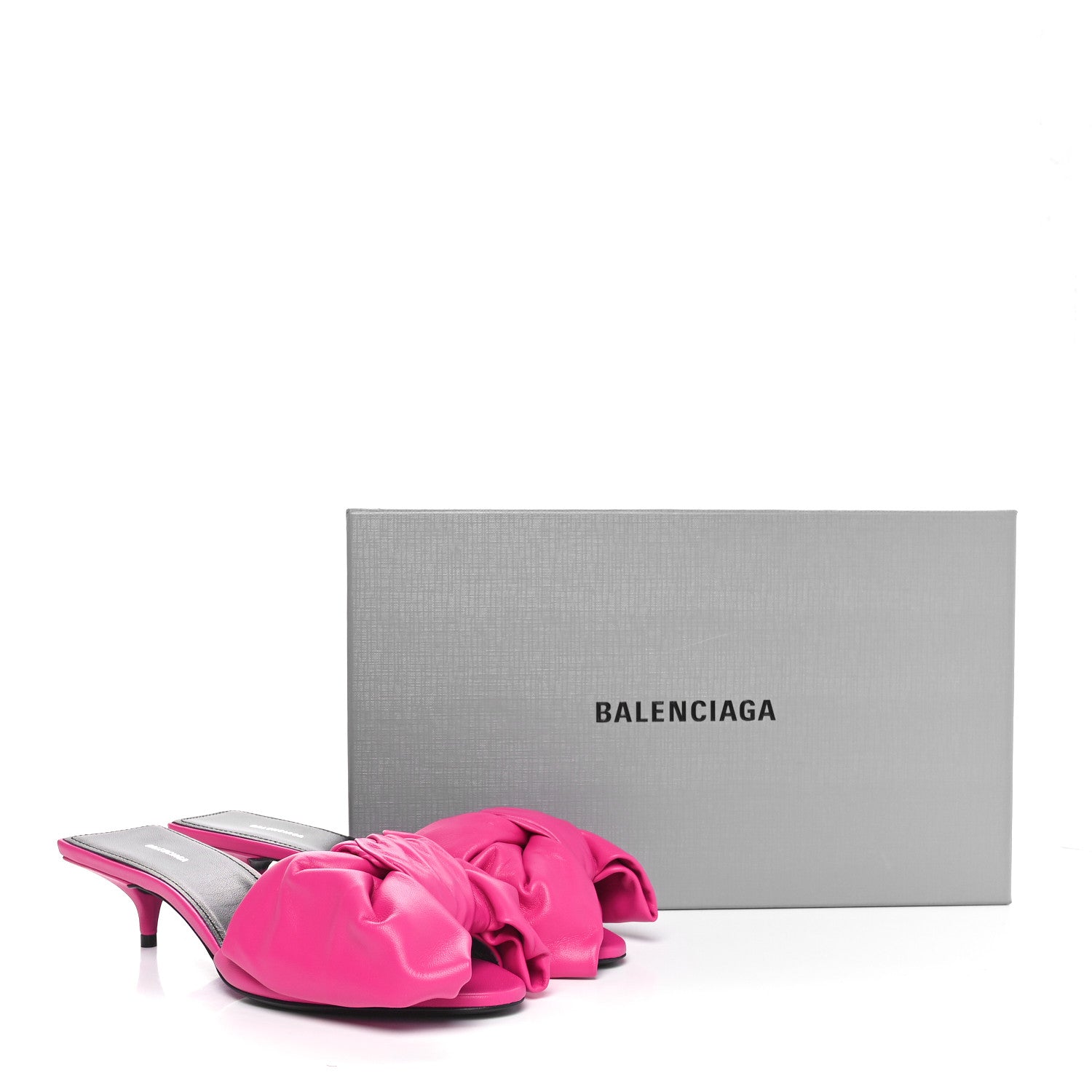 Balenciaga Soft Nappa Square Knife Bow Mule Sandals 37 Magenta