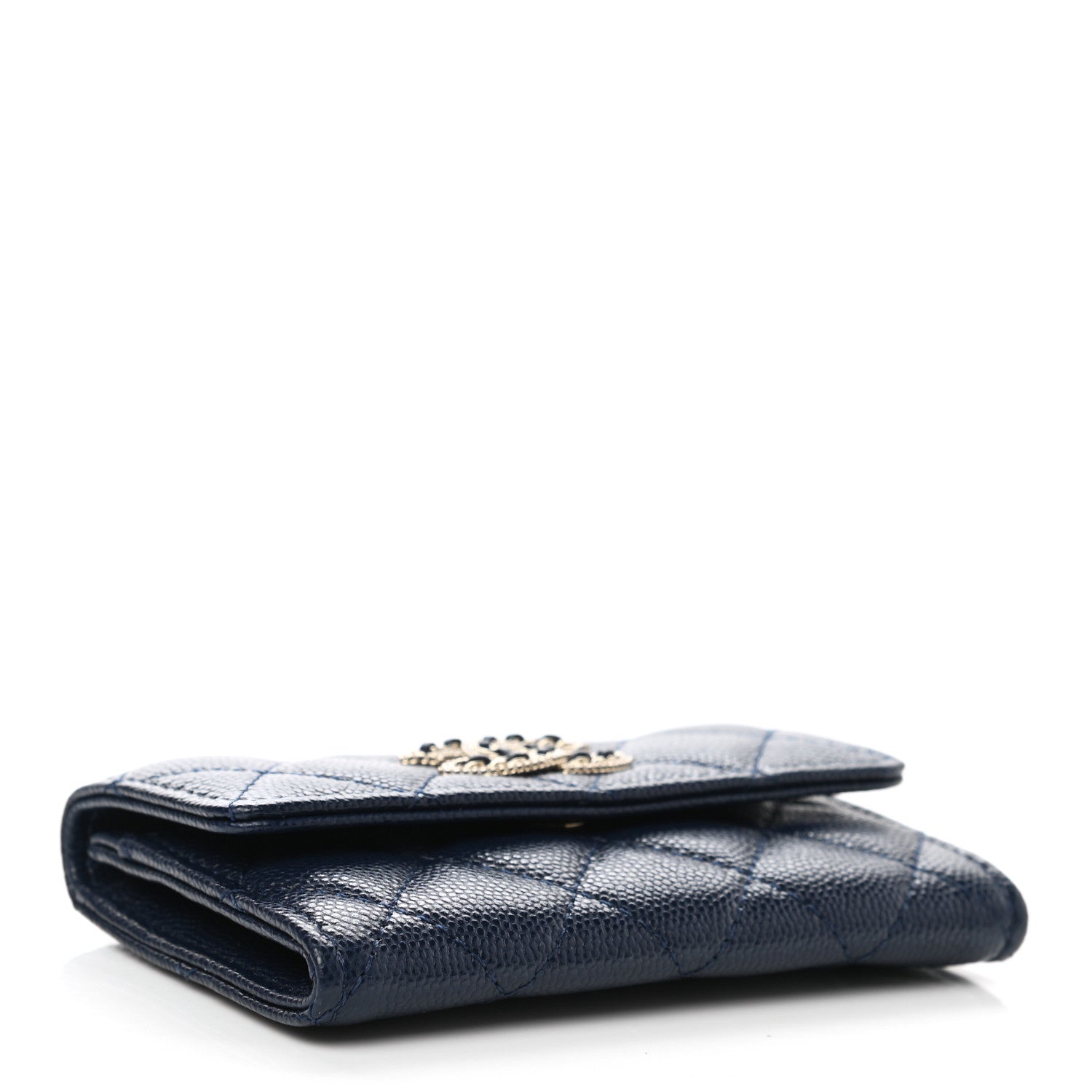 Chanel Caviar Quilted Crystal CC Flap Card Holder Navy Blue 4 of 9