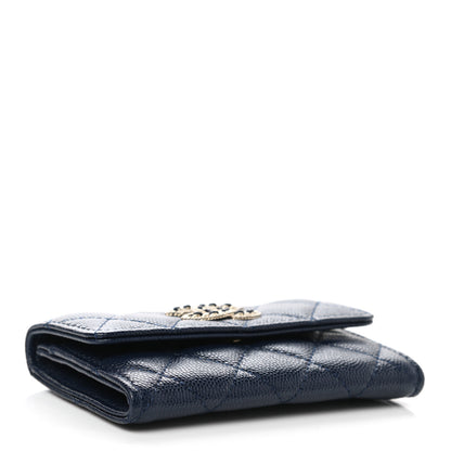 Chanel Caviar Quilted Crystal CC Flap Card Holder Navy Blue 4 of 9