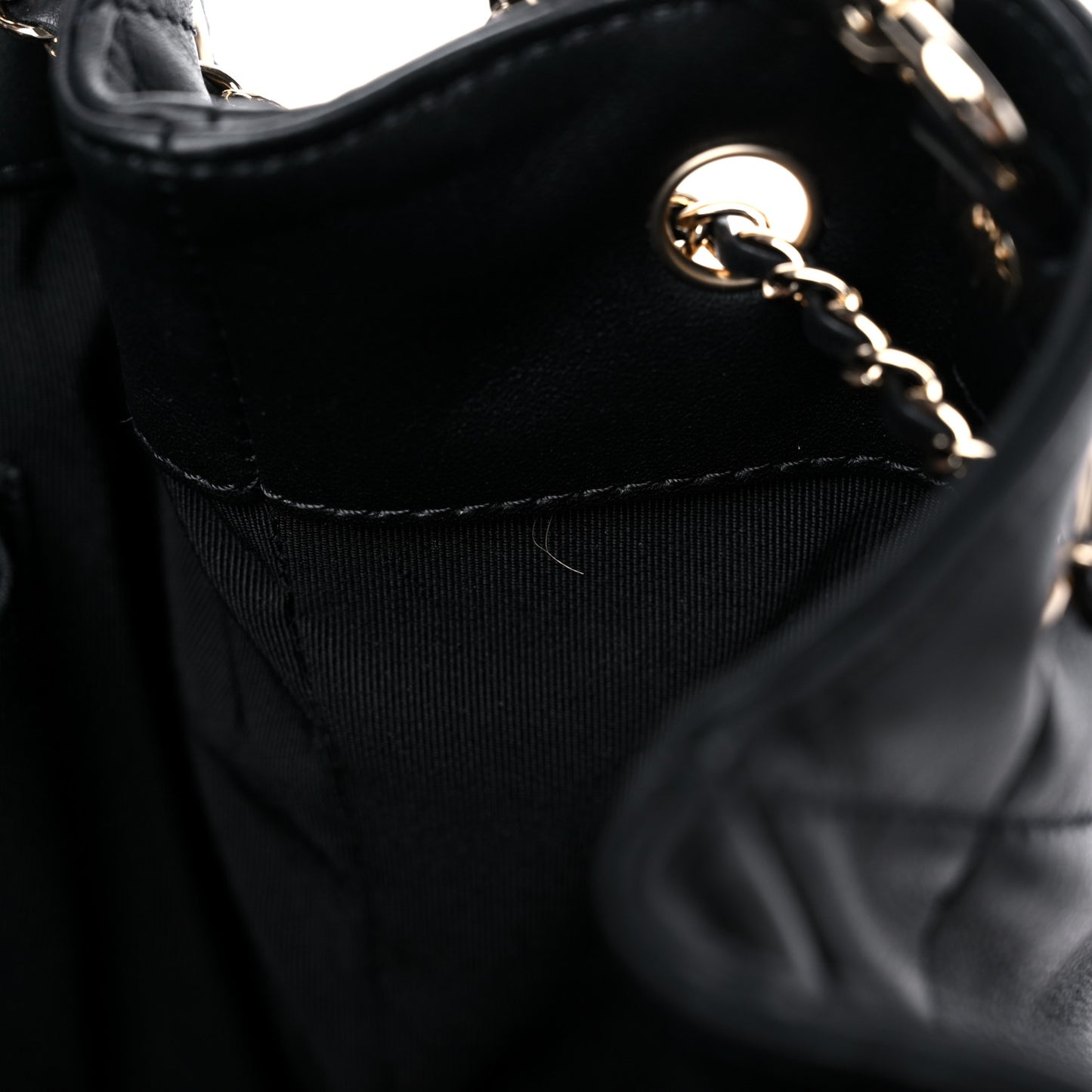 Grained Calfskin Quilted CC Chain Bucket Drawstring Bag Black