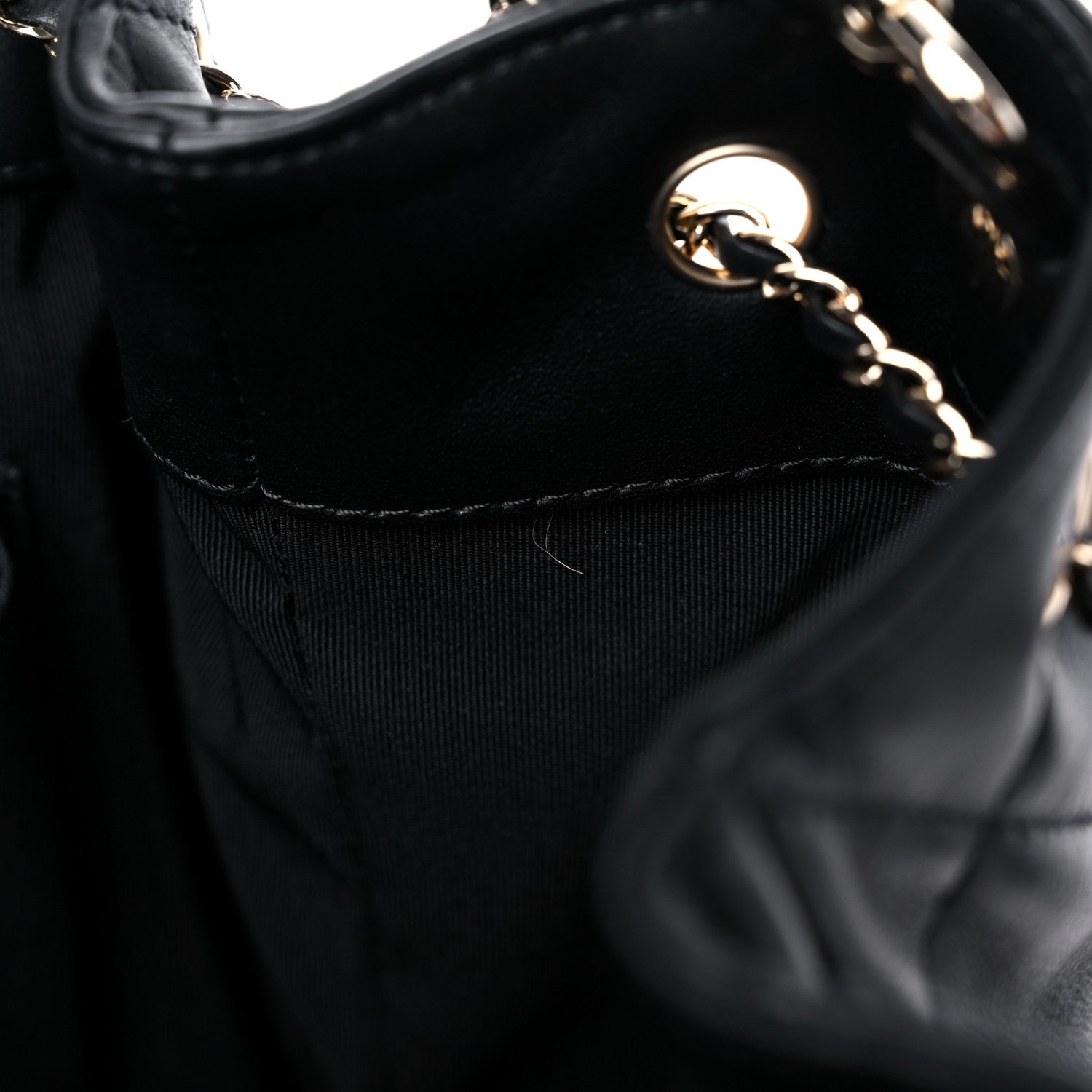 Chanel Grained Calfskin Quilted CC Chain Bucket Drawstring Bag Black 10 of 11