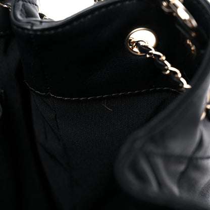 Chanel Grained Calfskin Quilted CC Chain Bucket Drawstring Bag Black 10 of 11