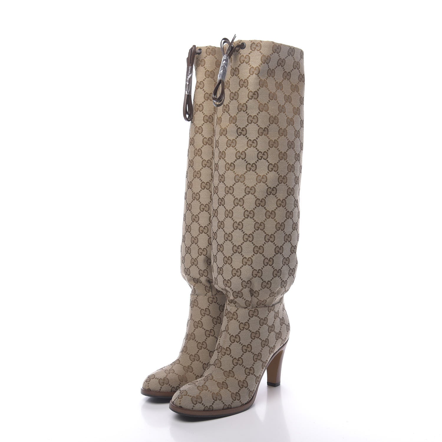 Gucci Monogram Malaga Kid Lisa Mid Heel Boots 36 Beige Ebony 3 of 8