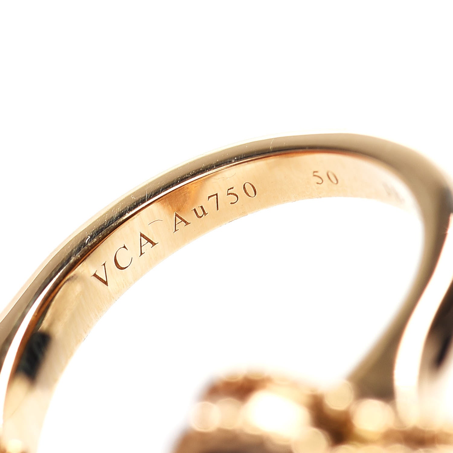 Van Cleef & Arpels 18K Yellow Gold Mother of Pearl Tiger Eye Lucky Alhambra Between the Finger Ring 50 5.25 5 of 6