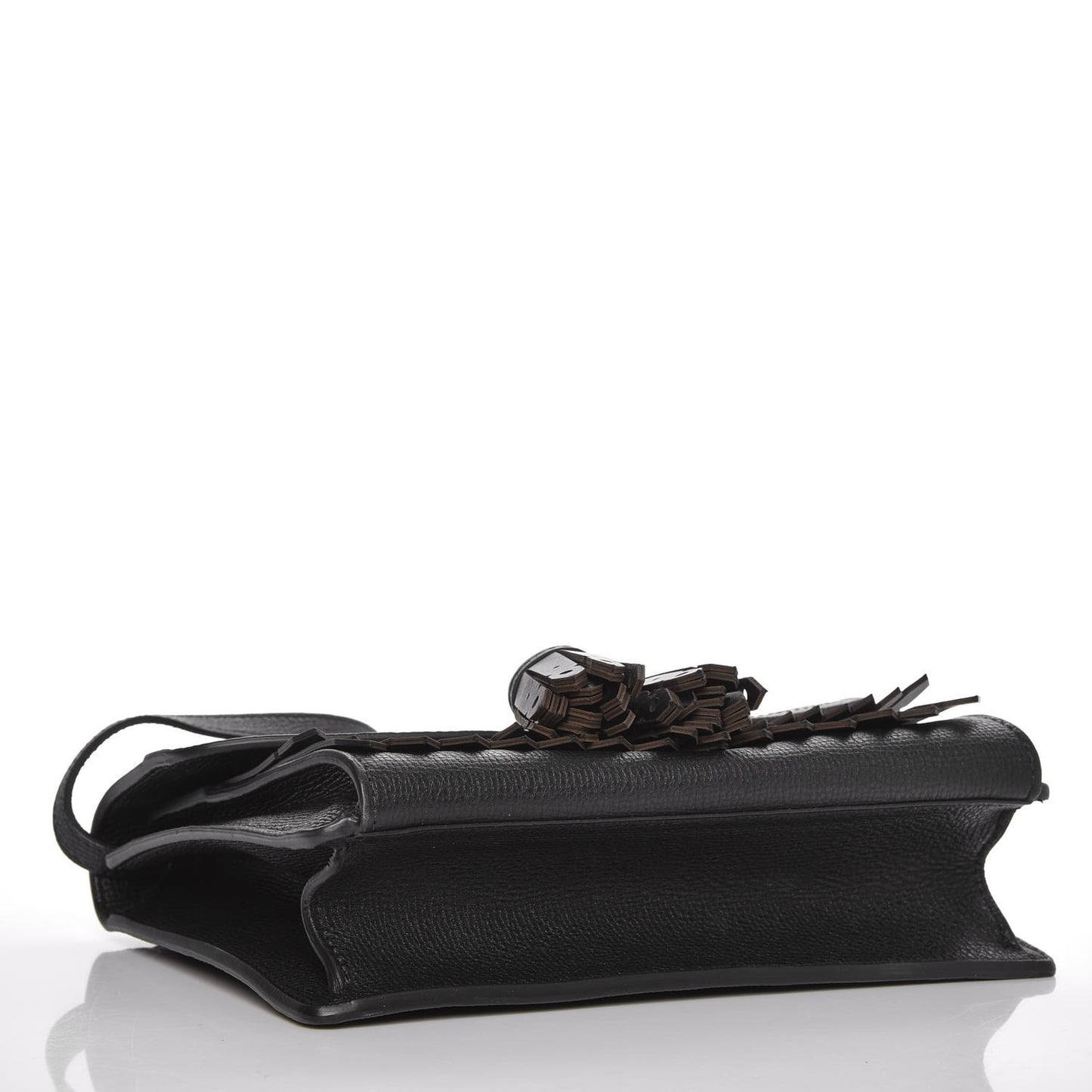 Grainy Calfskin Broguing Tassel Small Macken Crossbody Bag Black