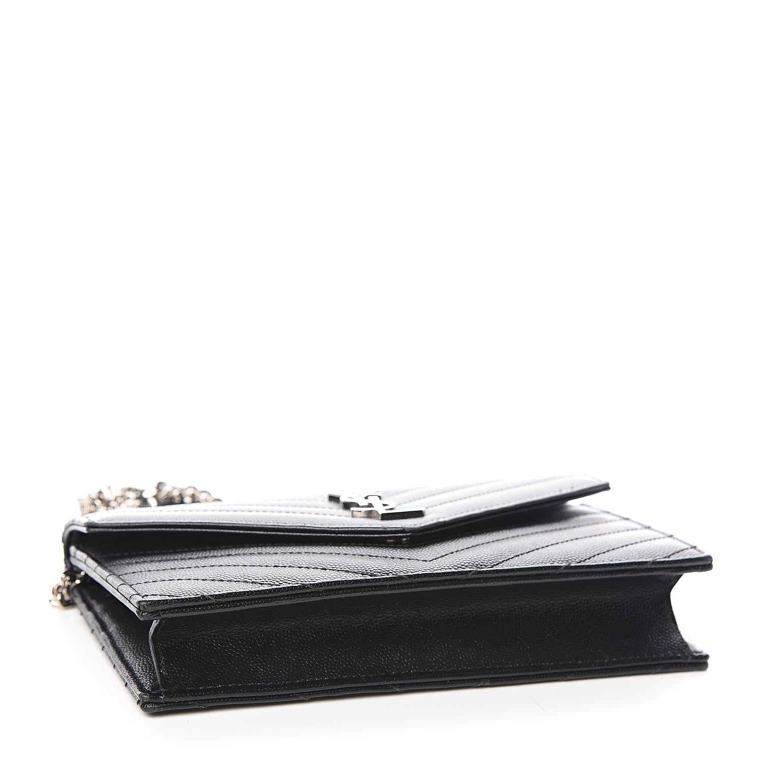 Saint Laurent Grain De Poudre Matelasse Chevron Monogram Envelope Chain Wallet Black 4 of 12
