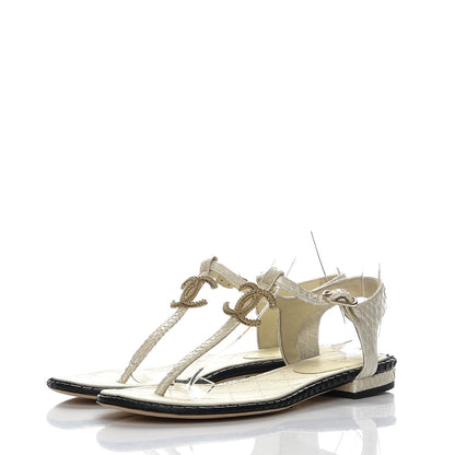 Chanel Python CC Thong Sandals 38 Beige Clair 3 of 7