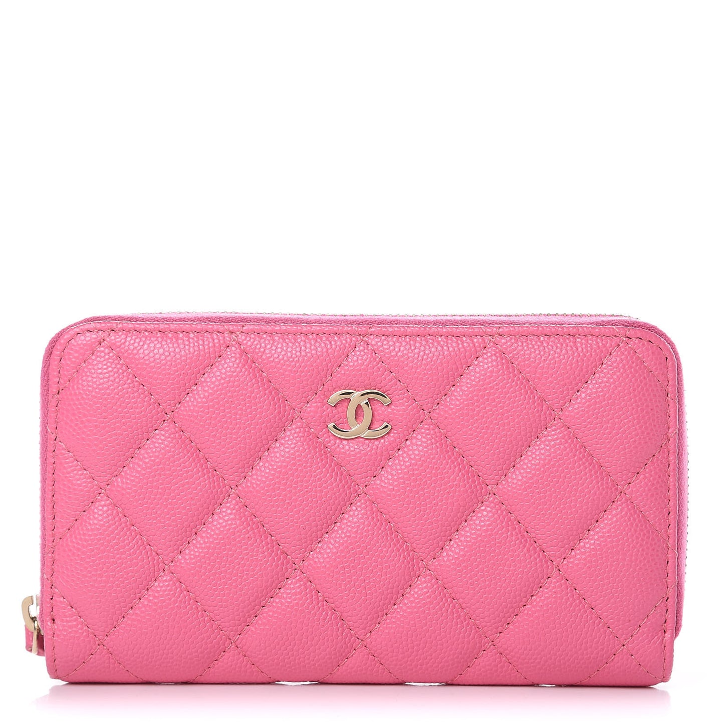 Caviar Quilted Small Zip Around Wallet Pink
