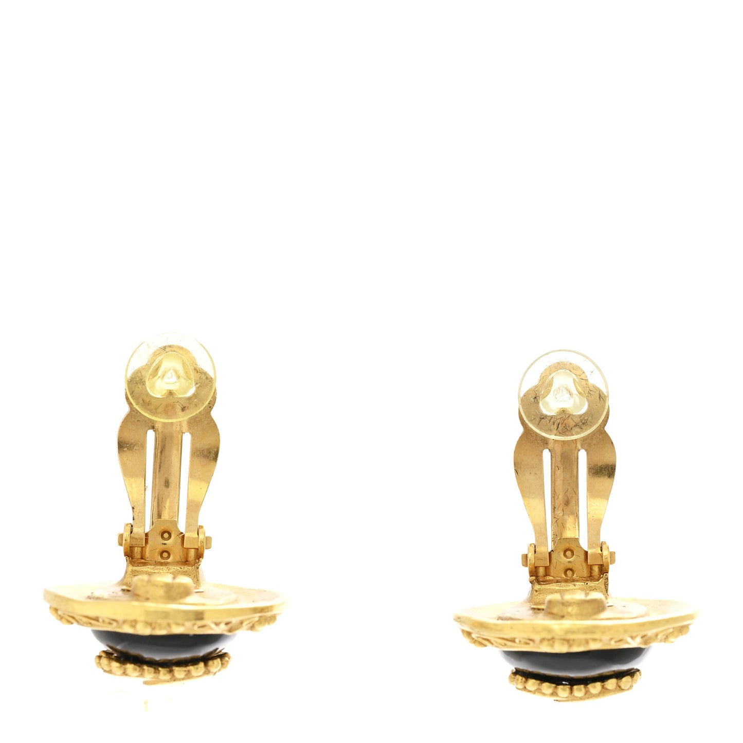 Enamel CC Oval Clip On Earrings Gold Black