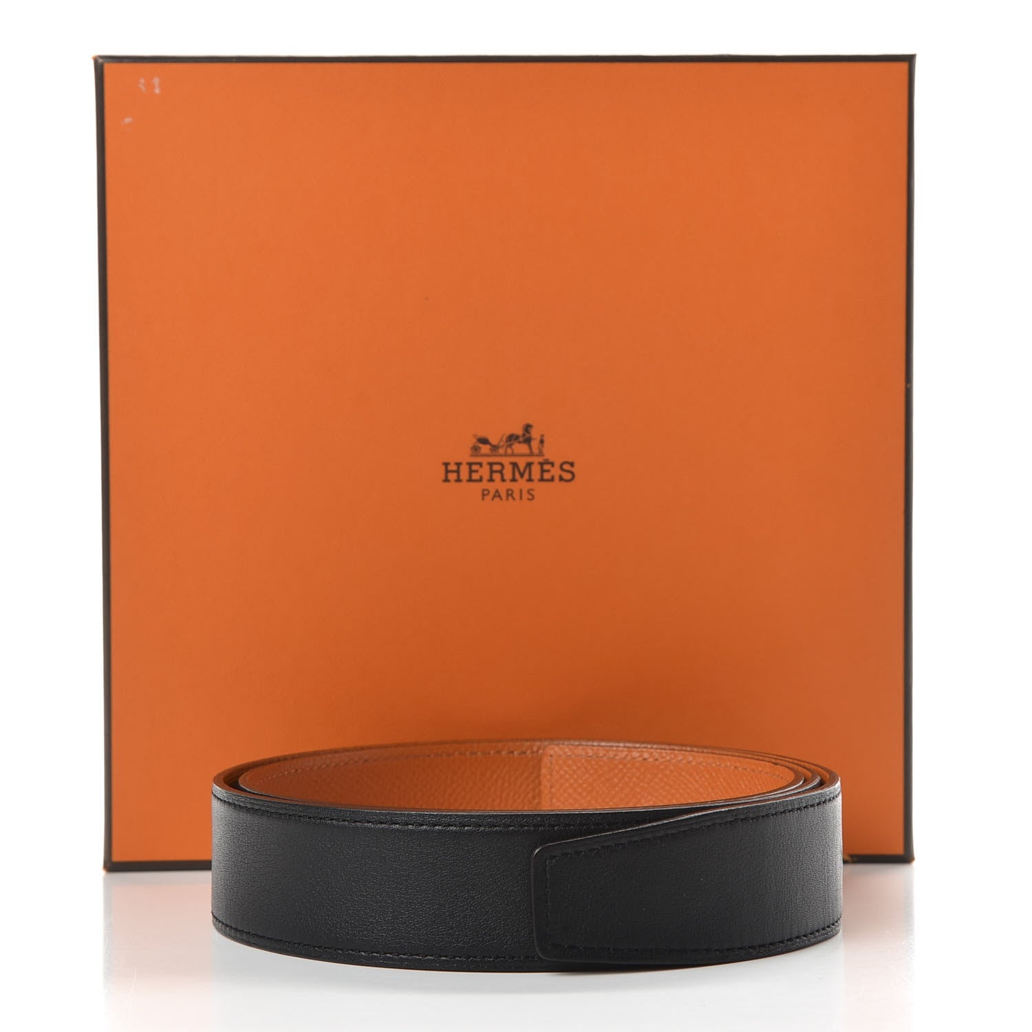 Hermes Swift Epsom 32mm Belt Strap 85 Black Orange 6 of 6