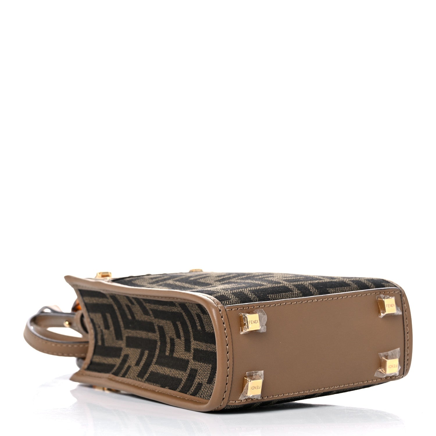 Fendi Fabric Jacquard Vitello King Plexiglass FF 1974 Mini Fendi Sunshine Shopper Tote Tobacco Moro Sand 4 of 12