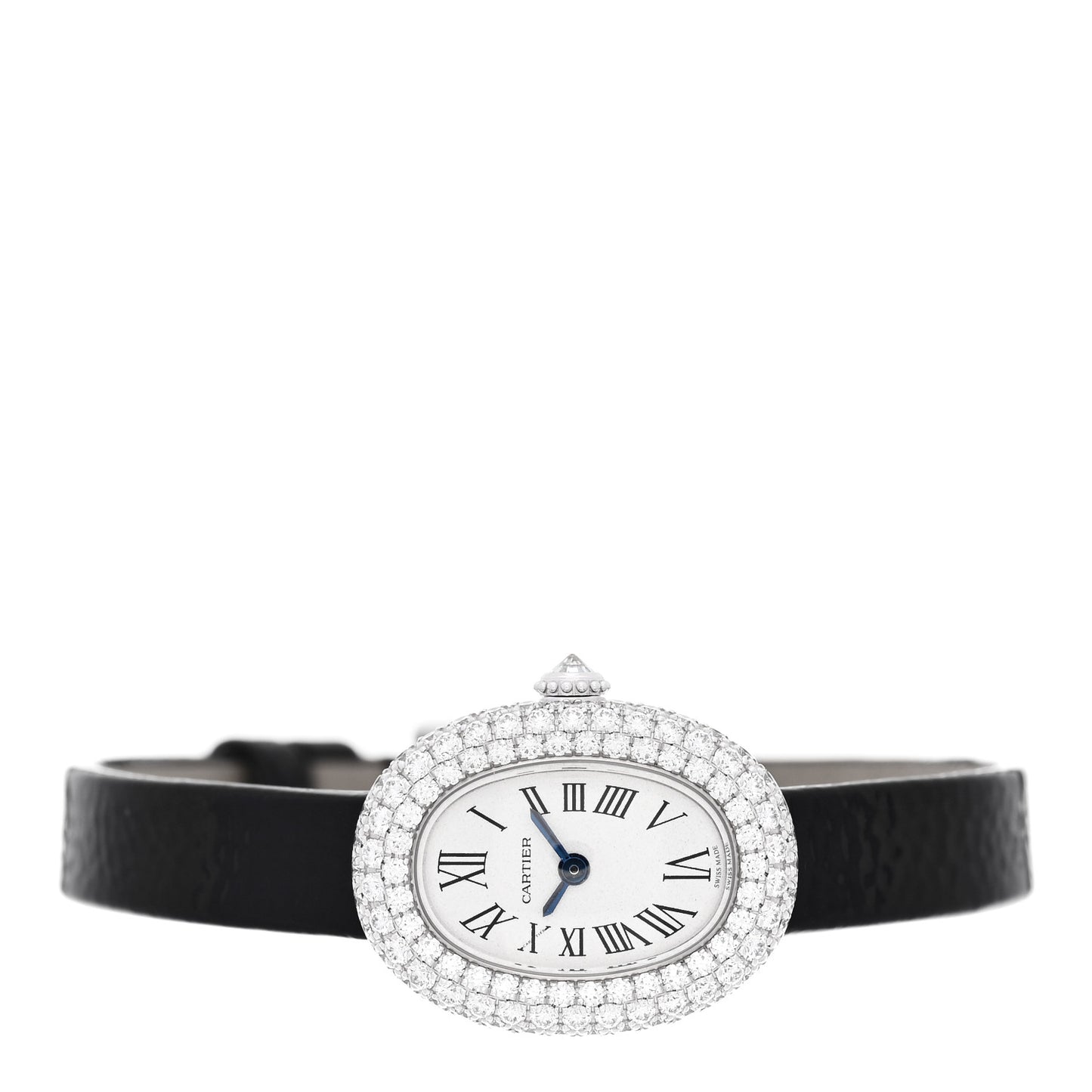 18K White Gold Calfskin Diamond Bezel 19mm Baignoire Quartz Watch