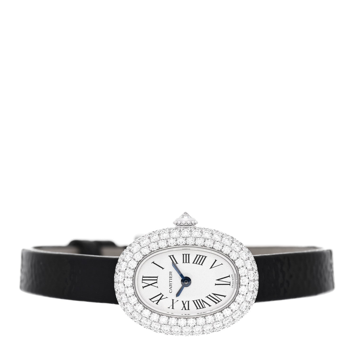 Cartier 18K White Gold Calfskin Diamond Bezel 19mm Baignoire Quartz Watch 2 of 5