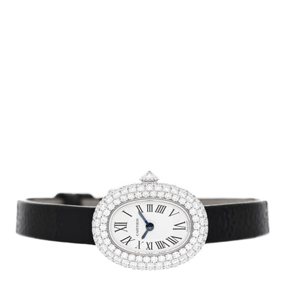 Cartier 18K White Gold Calfskin Diamond Bezel 19mm Baignoire Quartz Watch 2 of 5