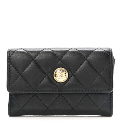 Chanel Lambskin Quilted CC Button Flap Card Holder Black 10 of 10