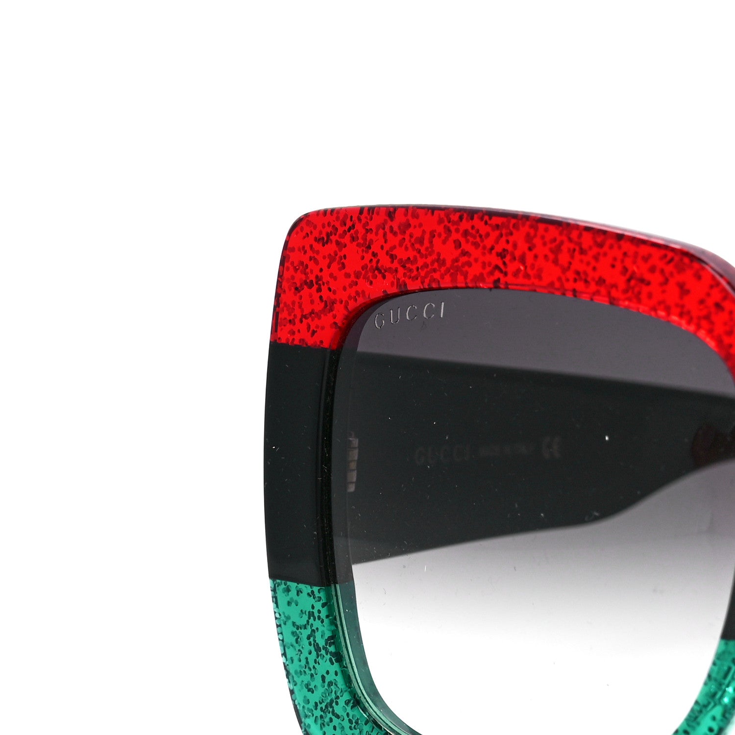 Gucci Acetate Square Frame Sunglasses GG0083S Glitter Red Black Green 8 of 9