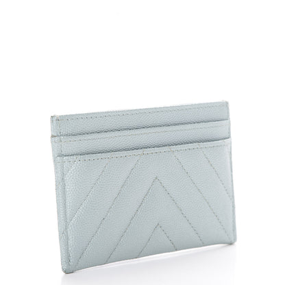 Chanel Metallic Caviar Chevron Quilted Vintage Mademoiselle Card Holder Light Blue 2 of 8