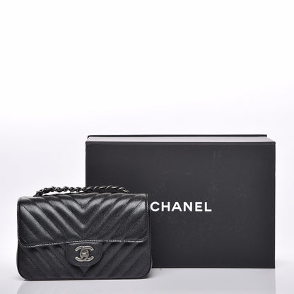 Chanel Metallic Caviar Chevron Quilted Mini Rectangular Flap Black 8 of 8