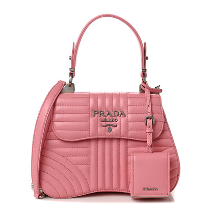 Prada Soft Calfskin Impunture Diagramme Flap Top Handle Bag Begonia 1 of 8