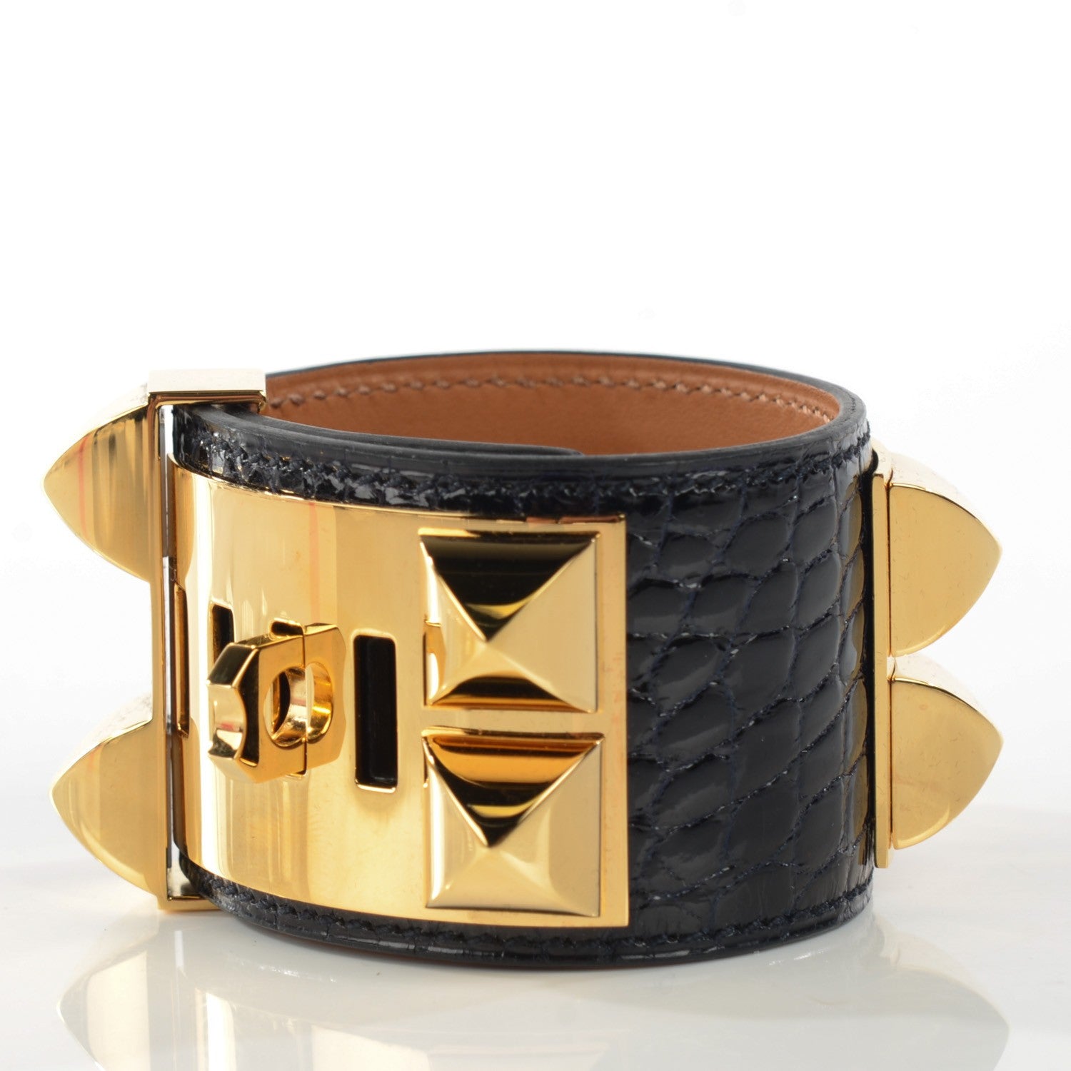 Hermes Shiny Alligator Collier De Chien CDC Bracelet S Bleu Marine 3 of 6
