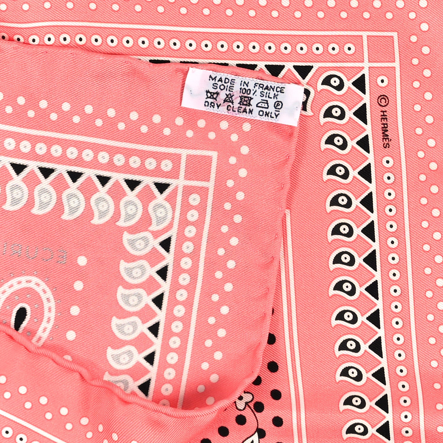Hermes Silk Ecuries Parisiennes Bandana Scarf 55 Rose Malabar Black White 3 of 3