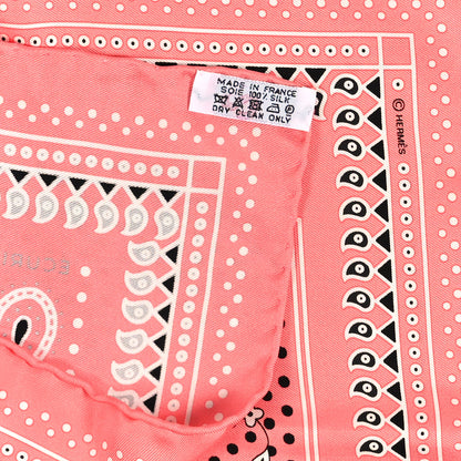 Hermes Silk Ecuries Parisiennes Bandana Scarf 55 Rose Malabar Black White 3 of 3