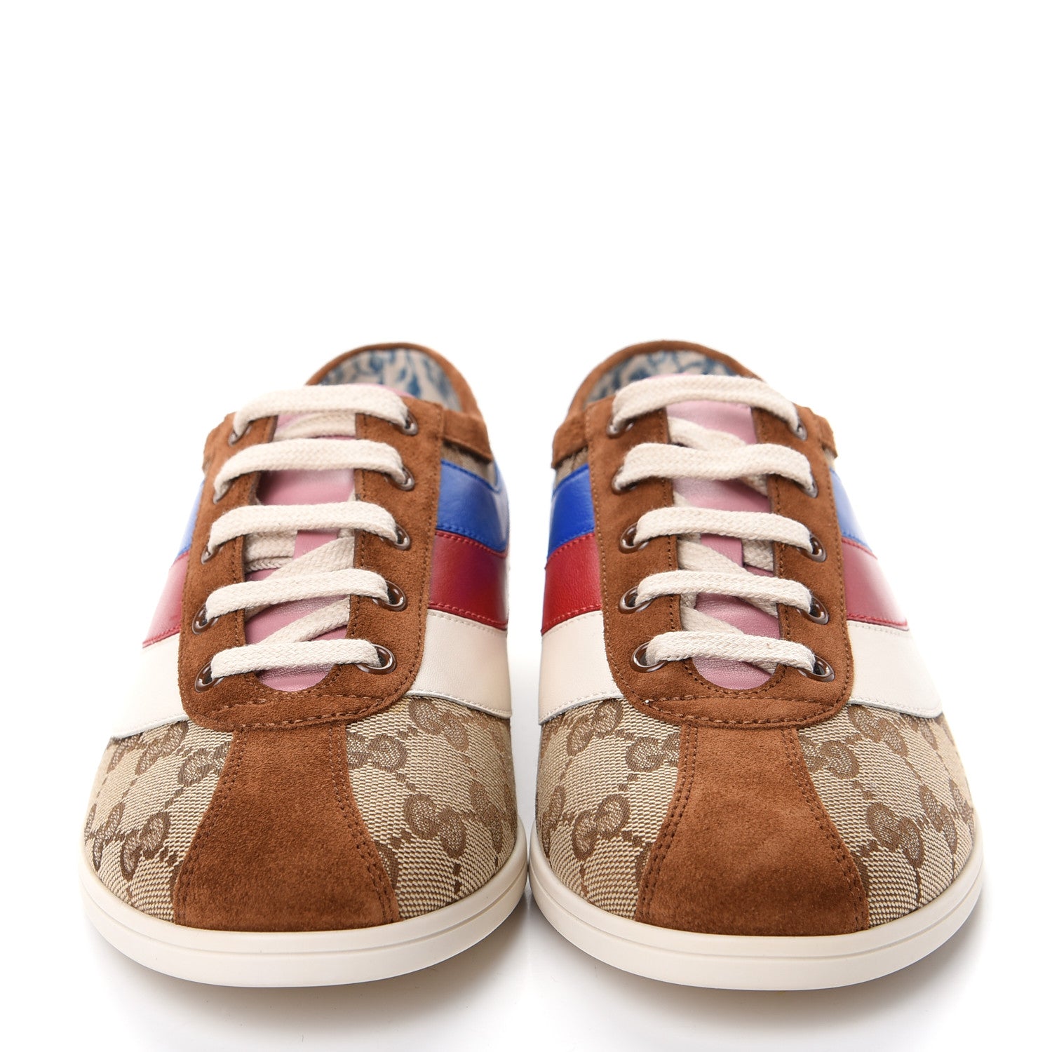 Gucci Suede Monogram Web Womens Falacer Sneakers 40 Nocciola Beige Mystic White Hibiscus Red 2 of 10