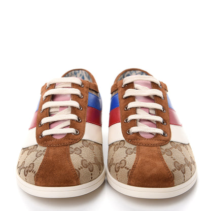 Gucci Suede Monogram Web Womens Falacer Sneakers 40 Nocciola Beige Mystic White Hibiscus Red 2 of 10