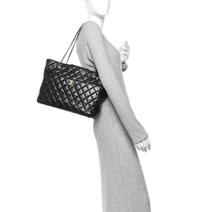 Chanel Shiny Lambskin Quilted Medium Shopping Tote Black 2 of 10