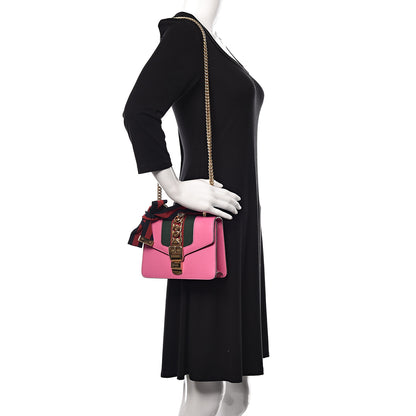 Gucci Vitello Fontanella Web Mini Sylvie Chain Shoulder Bag Pink Tropical Flower 2 of 12