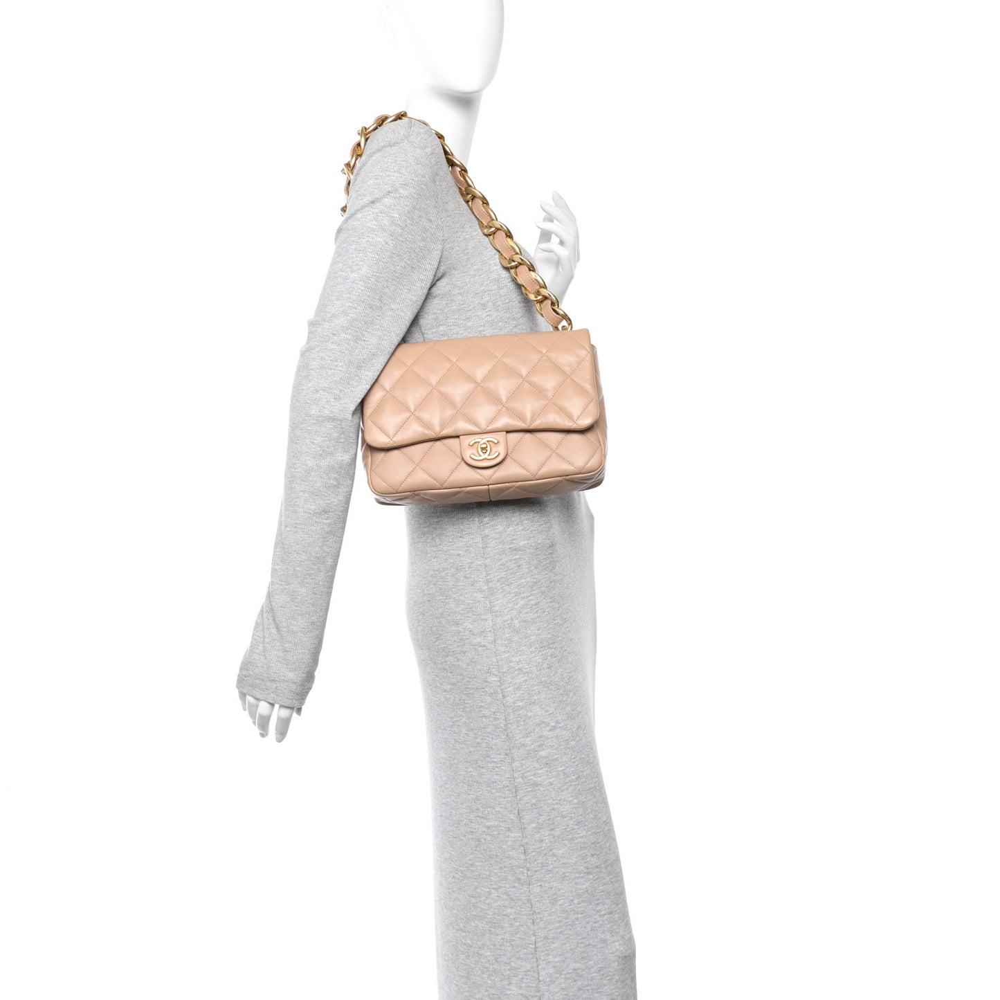 Lambskin Quilted Large CC Funky Town Flap Beige