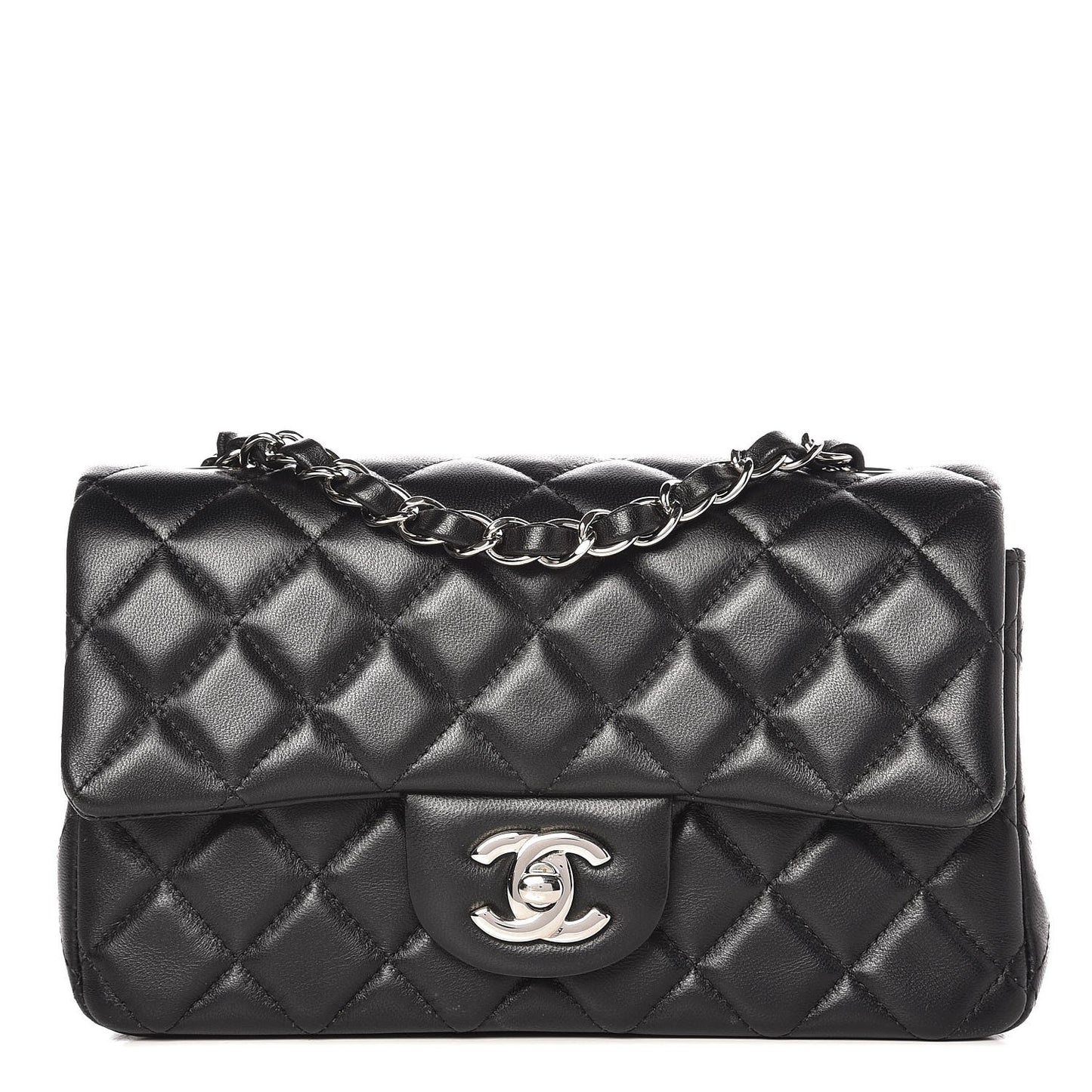 Lambskin Quilted Mini Rectangular Flap Black