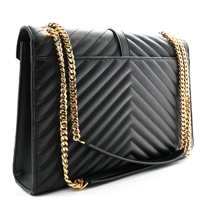 Saint Laurent Grain De Poudre Matelasse Chevron Large Monogram Satchel Black 3 of 10