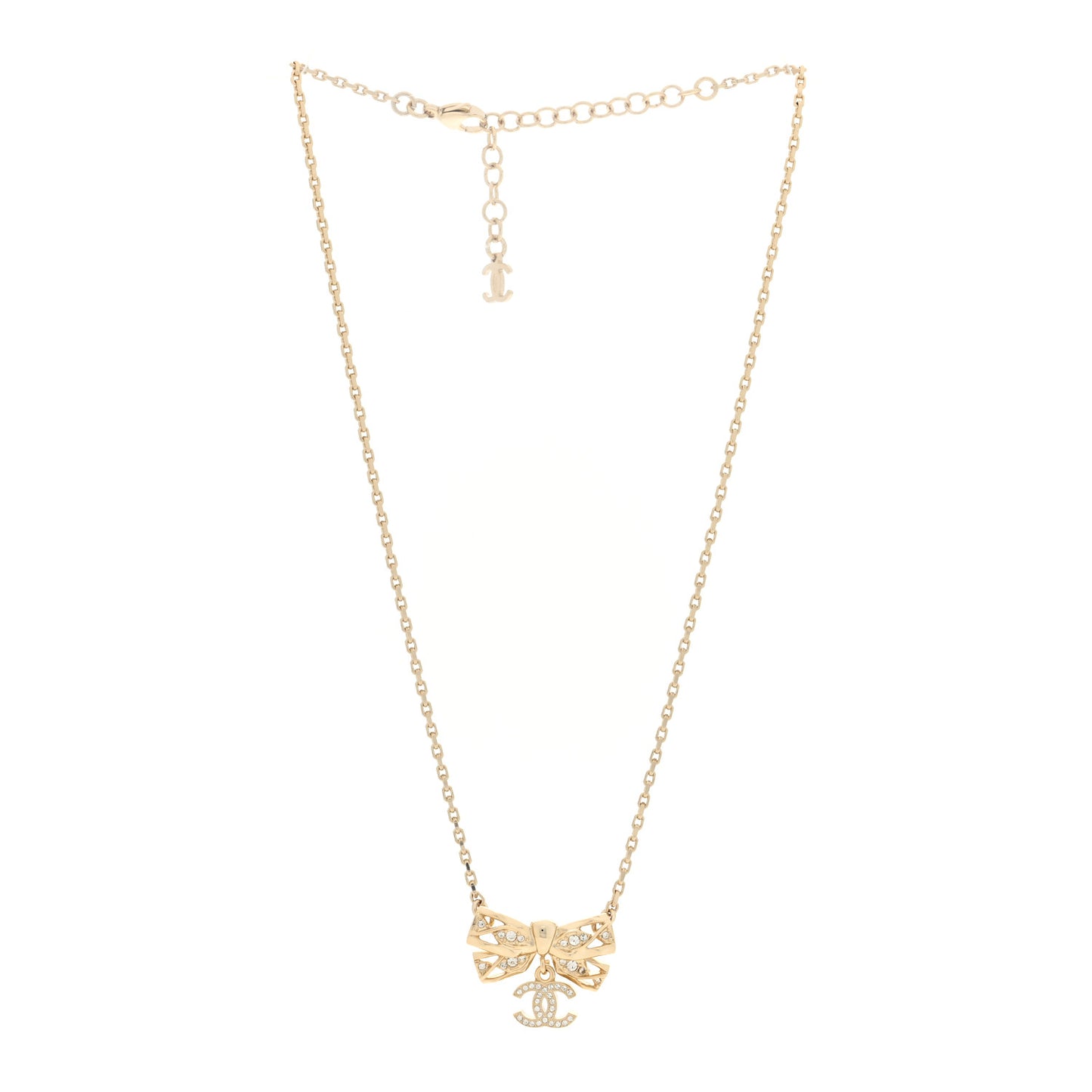 Crystal CC Bow Necklace Gold