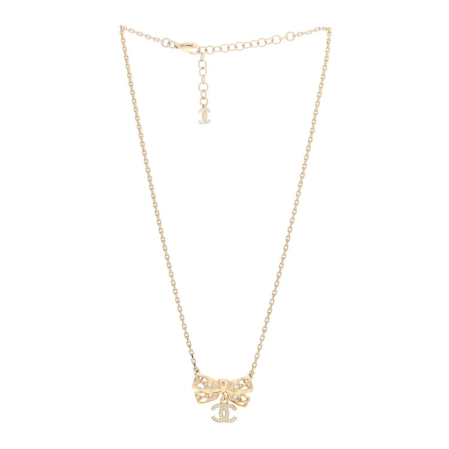 Chanel Crystal CC Bow Necklace Gold 3 of 4