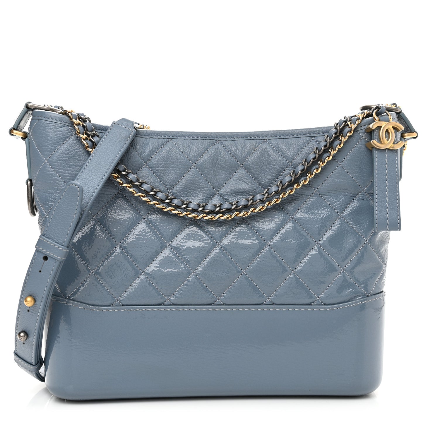 Patent Goatskin Quilted Medium Gabrielle Hobo Blue