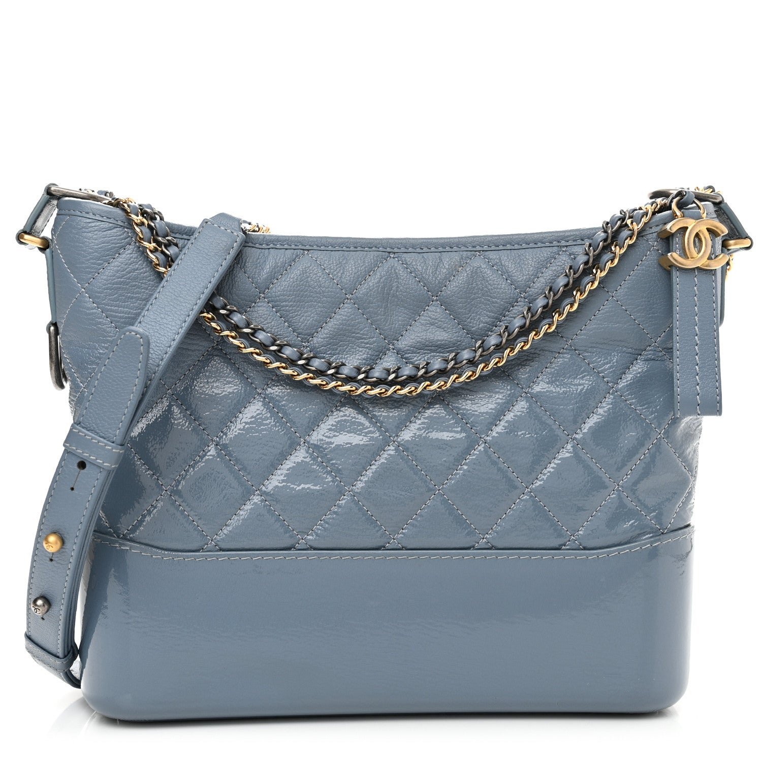 Chanel Patent Goatskin Quilted Medium Gabrielle Hobo Blue 1 of 11