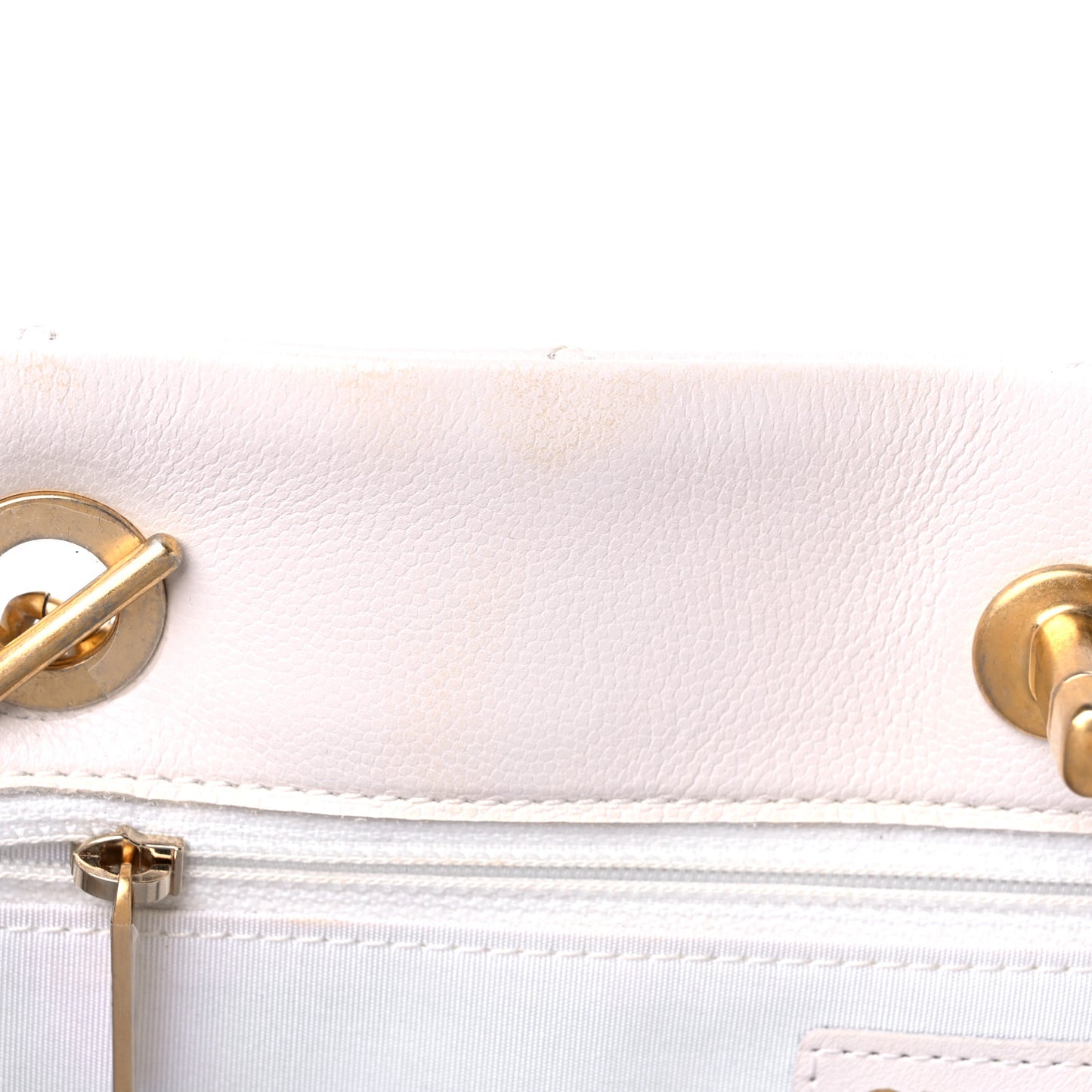 Caviar Quilted Sweet Classic Shopping Tote White
