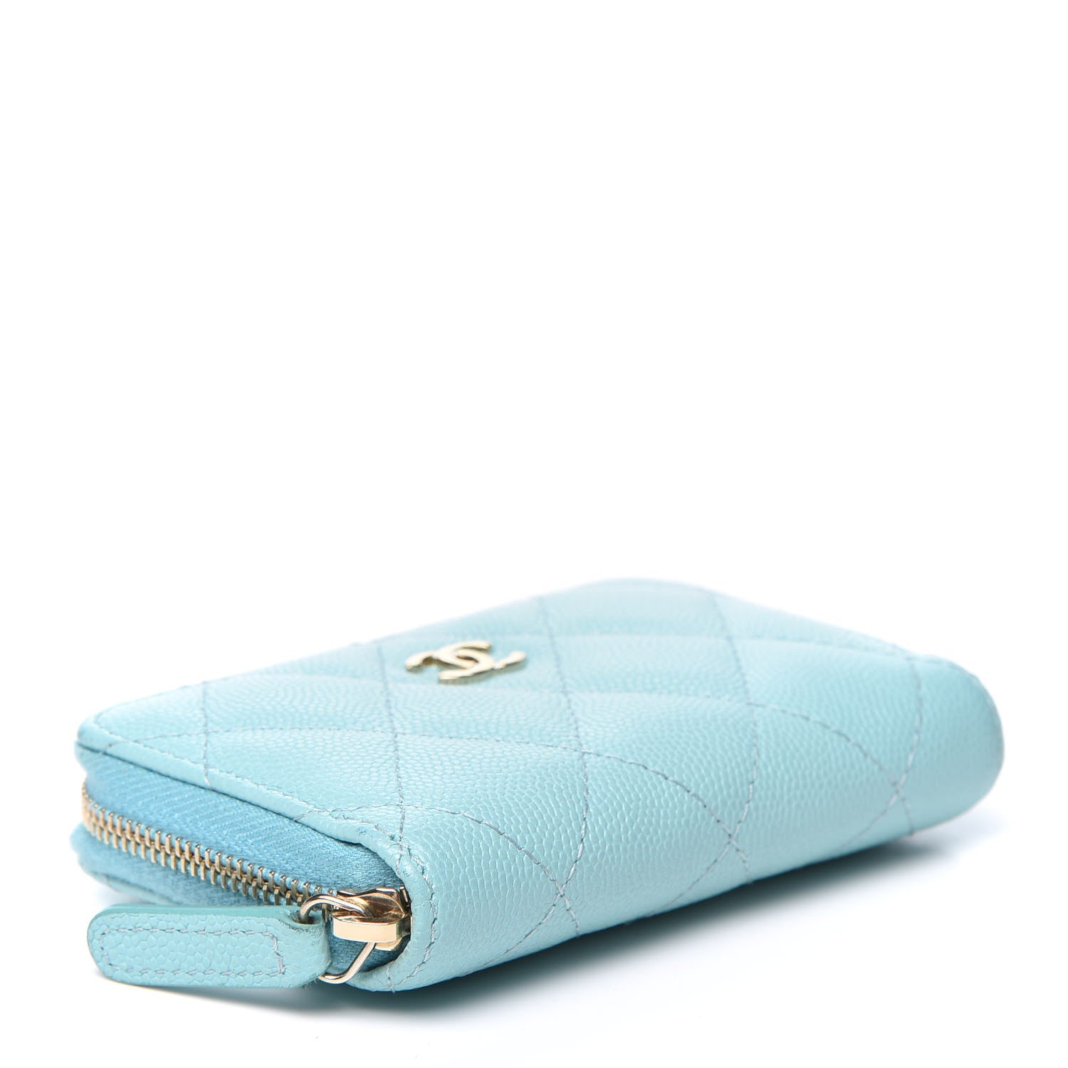 Chanel Caviar Quilted Zip Coin Purse Light Blue 3 of 9