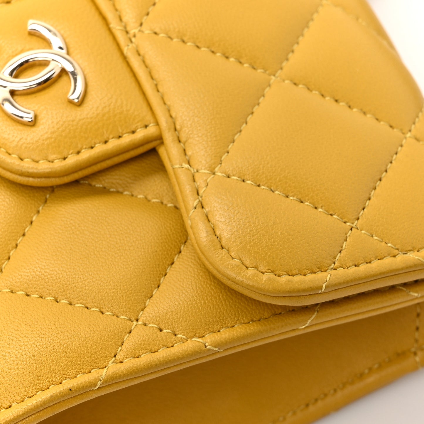 Lambskin Quilted Top Handle Flap Clutch With Chain Yellow