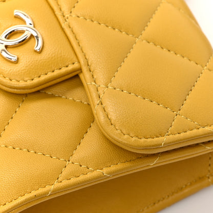 Chanel Lambskin Quilted Top Handle Flap Clutch With Chain Yellow 13 of 17