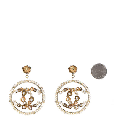 Chanel Pearl CC Drop Hoop Earrings Light Gold 2 of 6