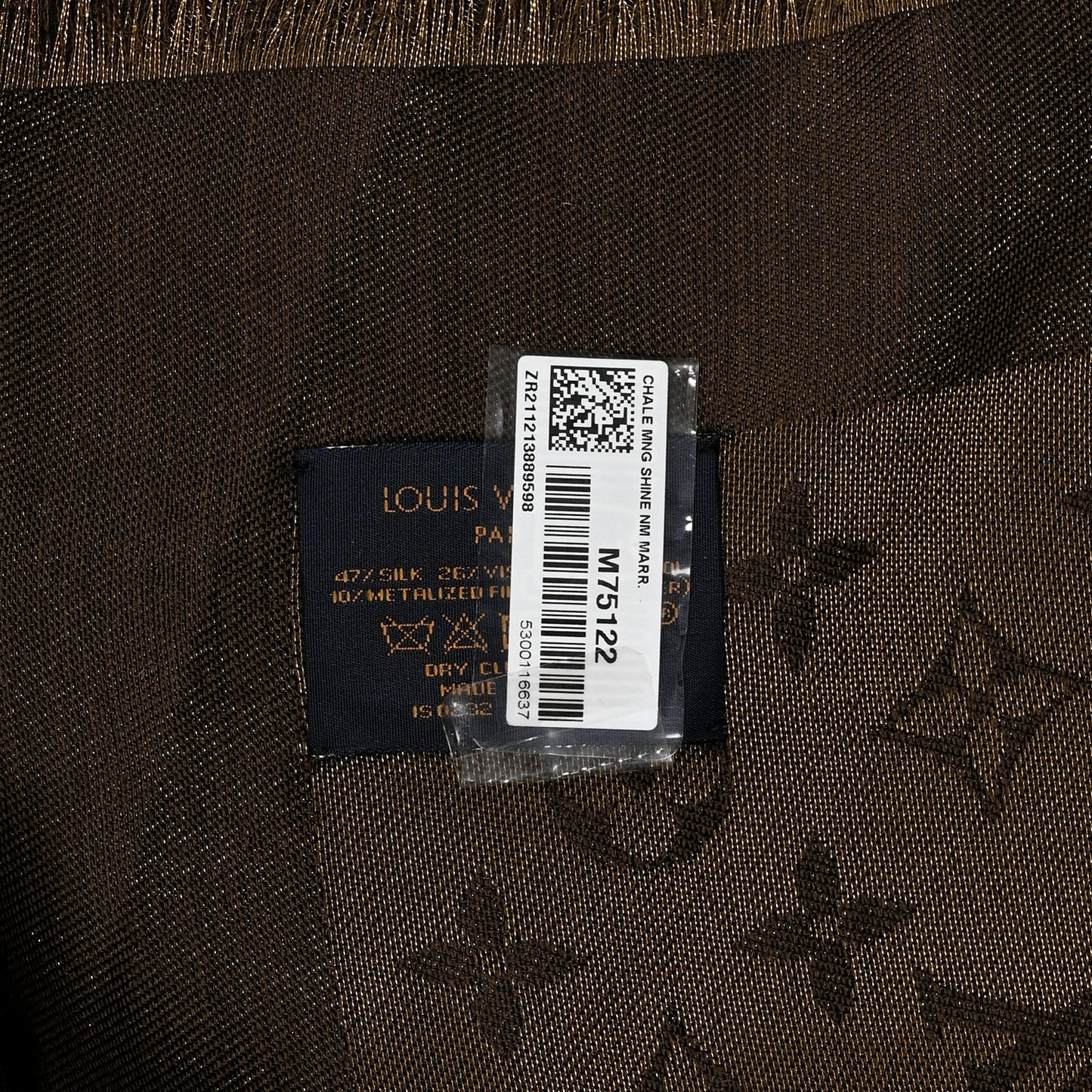 Silk Lurex Wool Monogram Shine Shawl Marron