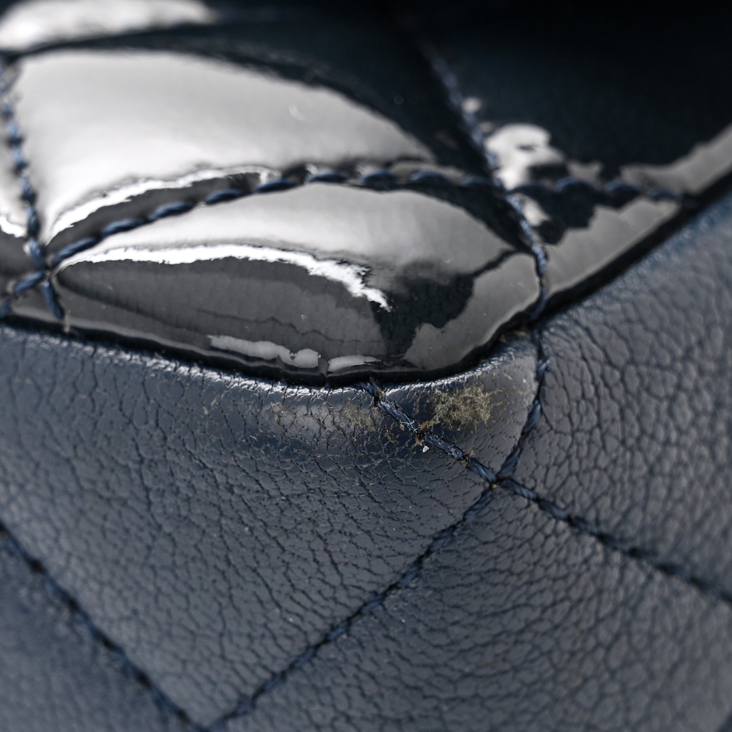 Patent Goatskin Quilted Small CC Eyelet Flap Blue