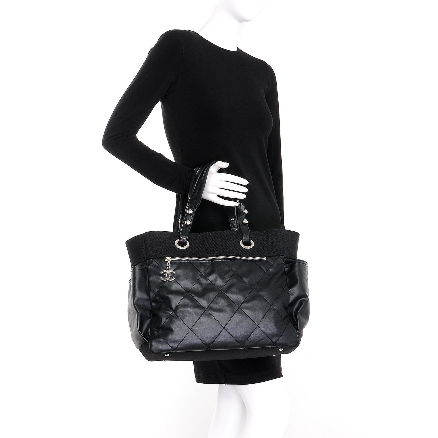 Coated Canvas Large Paris Biarritz Tote Black