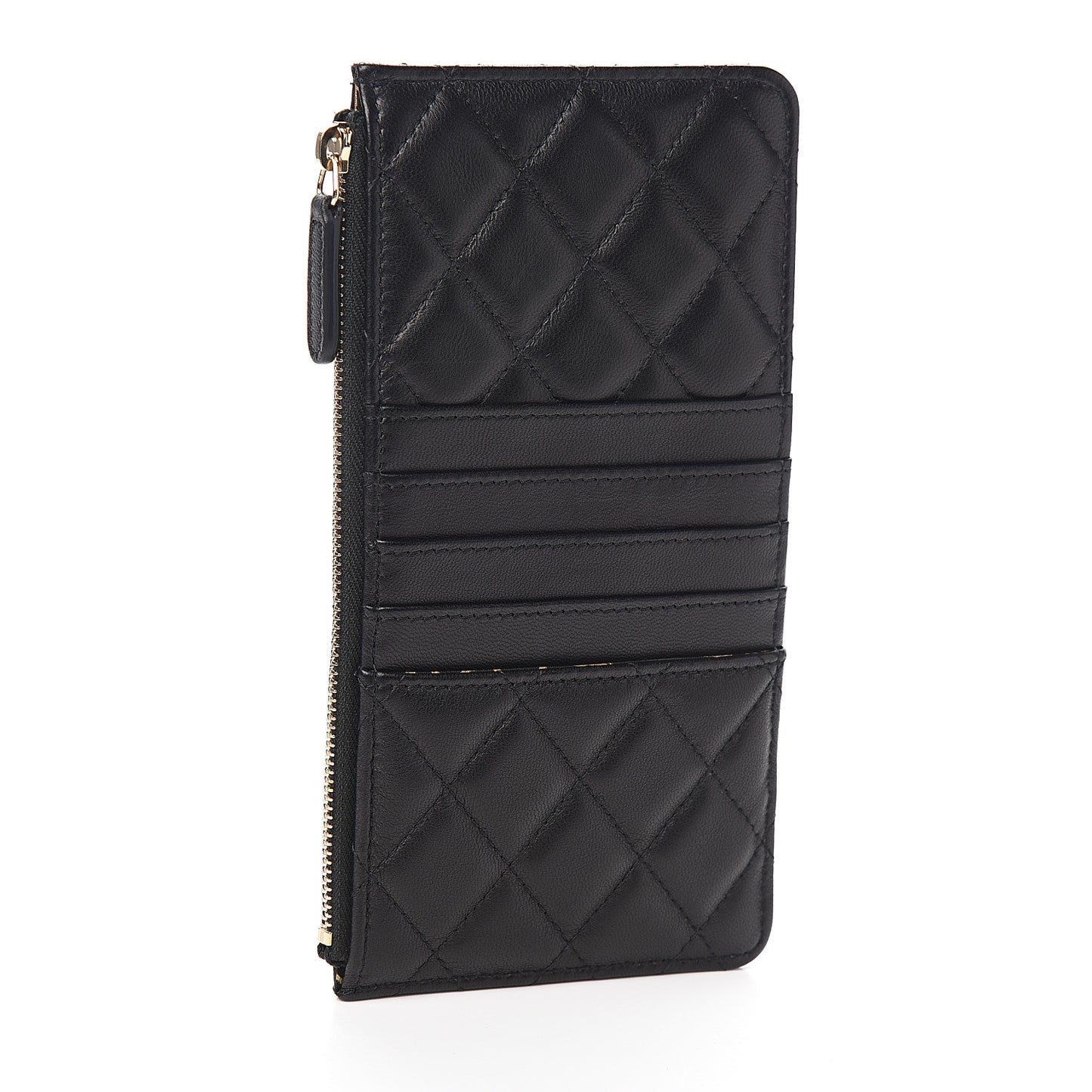 Lambskin Quilted Egyptian Amulet Classic Flat Wallet Pouch Black