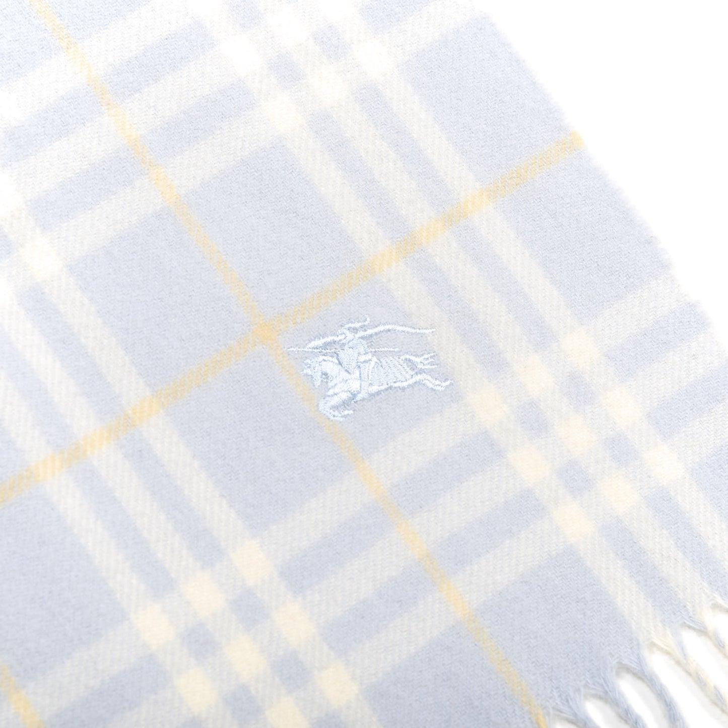 Lambswool Check Fringe Scarf Light Blue